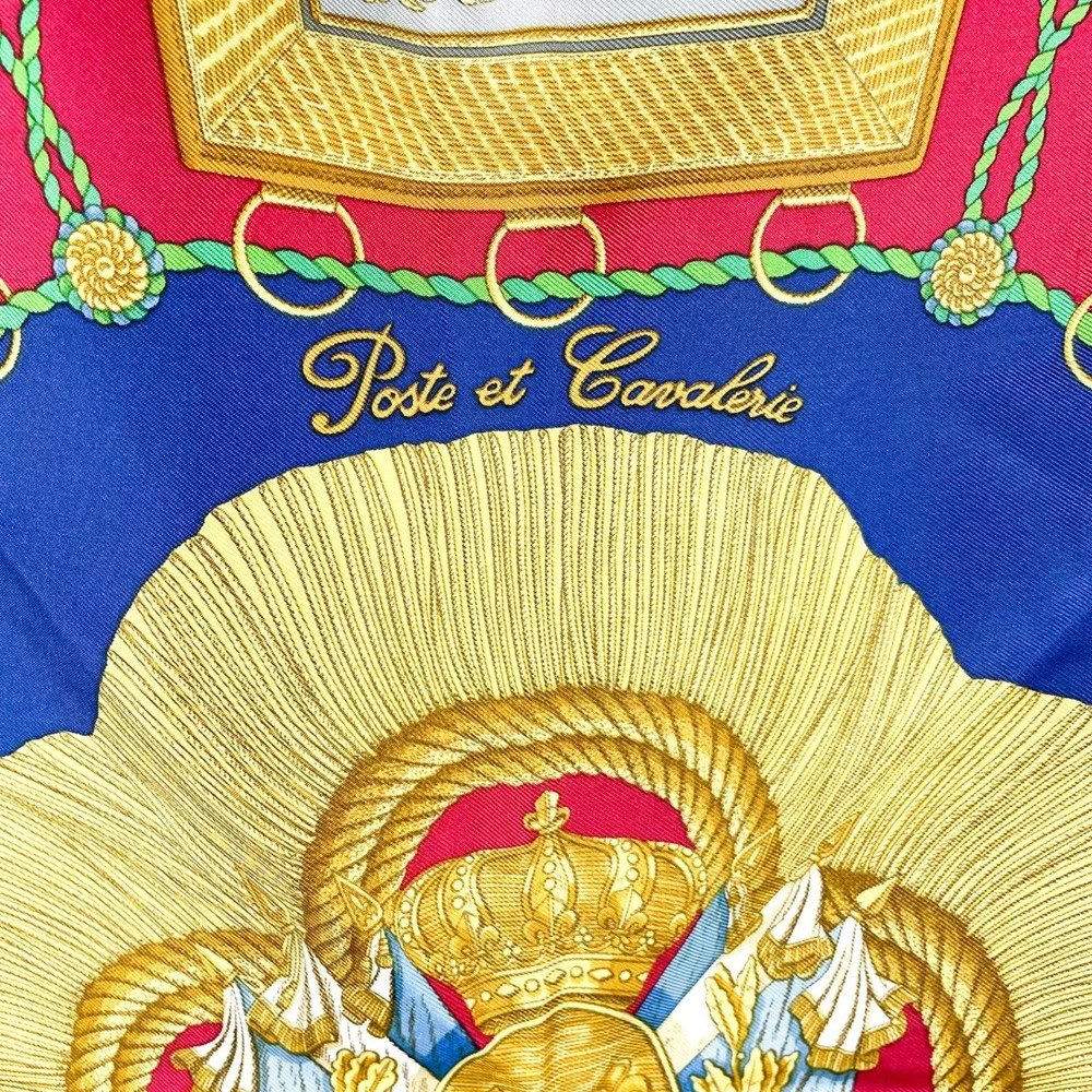 Hermes Paris Poste‎ et Cavalerie Silk Scarf Royal Blue Red Gold 35